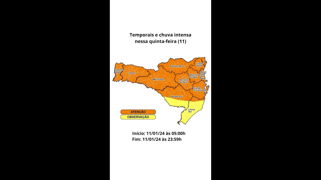 Temporais e chuva intensa nesta quinta-feira (11)