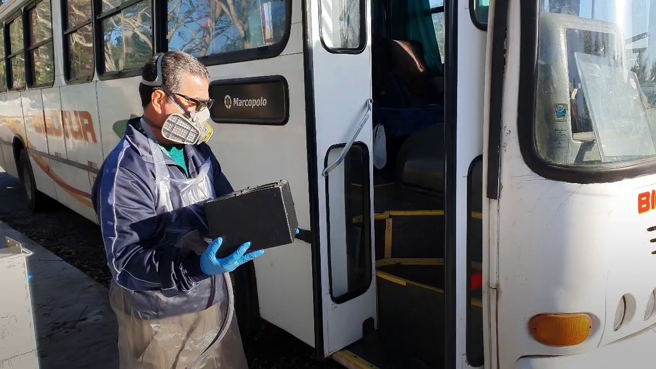 Unesc realiza a desinfecção dos ônibus com ozônio