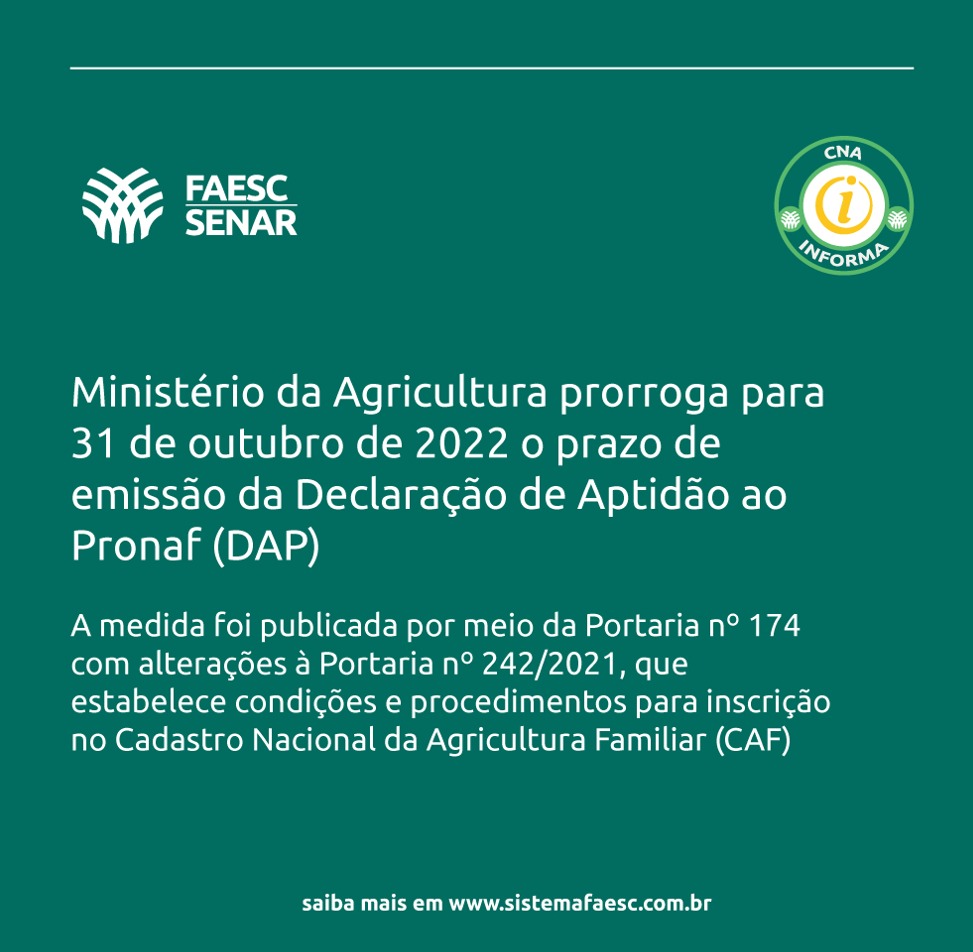 Prorrogado o prazo de emissão da Declaração de Aptidão ao Pronaf 1 Prorrogado o prazo de emissão da Declaração de Aptidão ao Pronaf