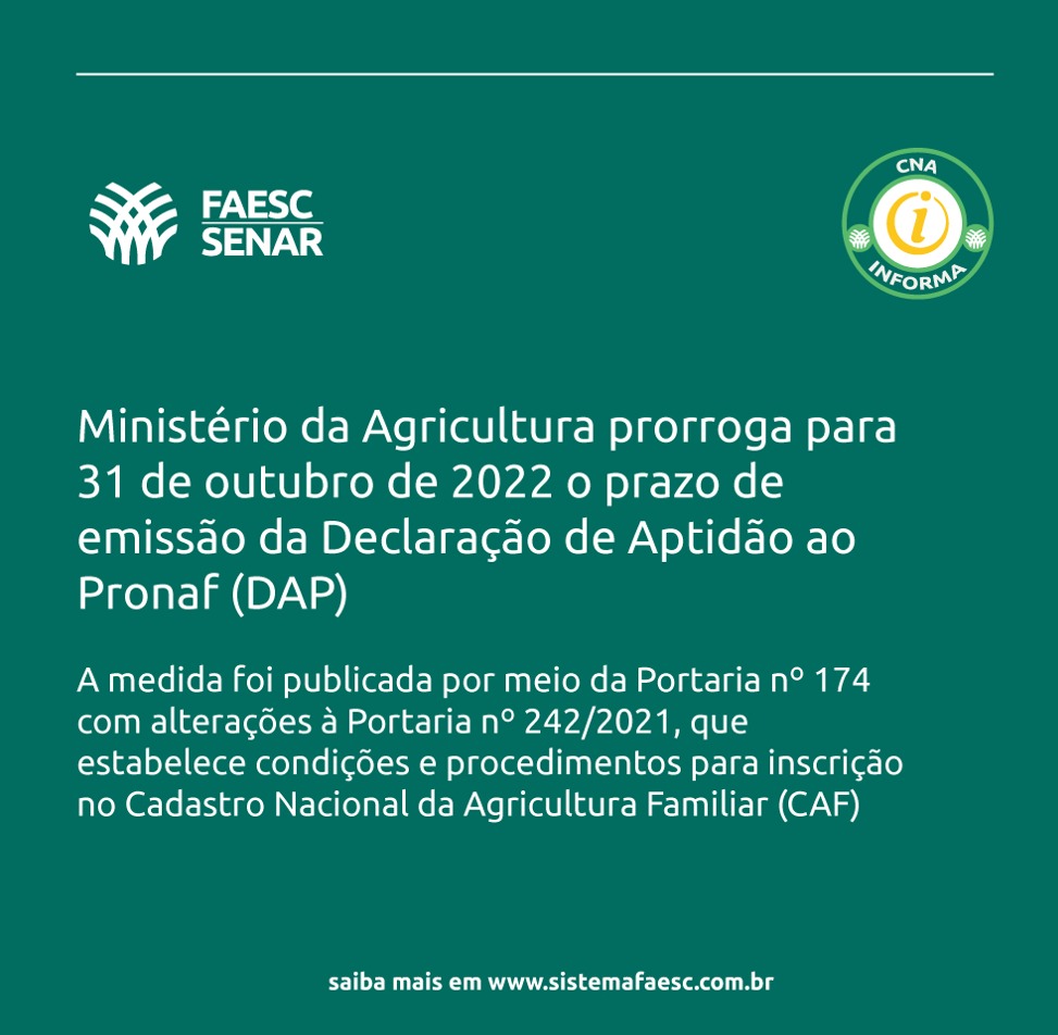 Prorrogado o prazo de emissão da Declaração de Aptidão ao Pronaf