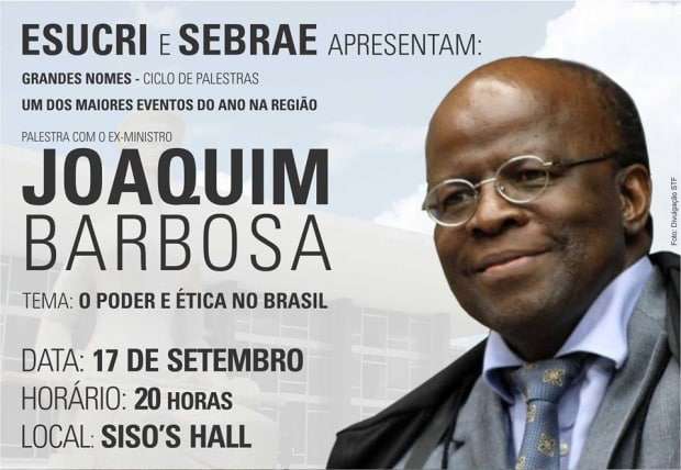 Ingressos para a palestra de Joaquim Barbosa serão vendidos na próxima semana