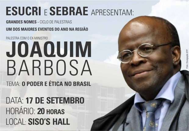 Ingressos para a palestra de Joaquim Barbosa serão vendidos na próxima semana 1 Ingressos para a palestra de Joaquim Barbosa serão vendidos na próxima semana