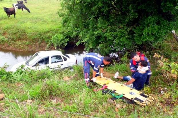 No São José, carro sai da pista e cai dentro do Rio Dândalo 1 No São José, carro sai da pista e cai dentro do Rio Dândalo