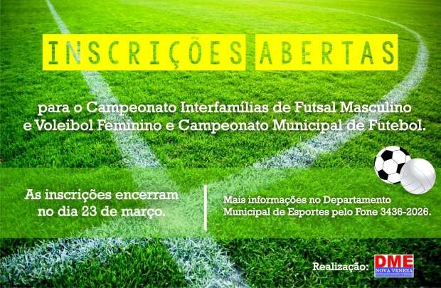 Abertas as inscrições para o Campeonato Interfamílias 1 Abertas as inscrições para o Campeonato Interfamílias