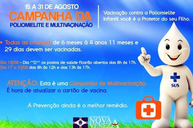 Vacinação contra paralisia infantil começa sábado 1 Vacinação contra paralisia infantil começa sábado