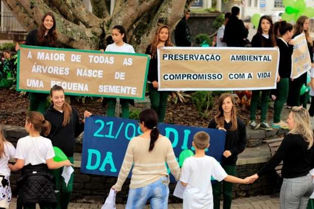 Em comemoração ao Dia da Árvore, alunos “abraçam” figueira da praça 3 Em comemoração ao Dia da Árvore, alunos “abraçam” figueira da praça