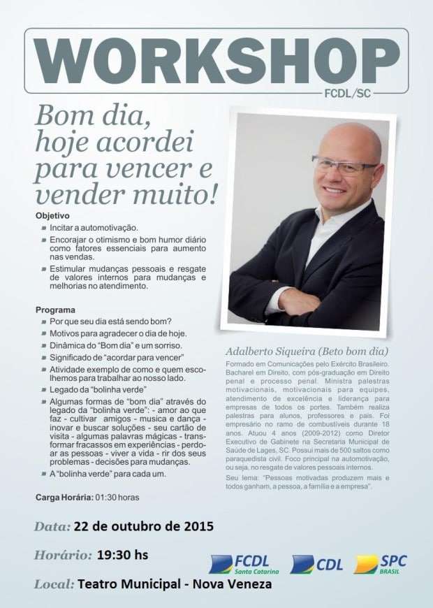 CDL de Nova Veneza traz workshop com Adalberto Siqueira