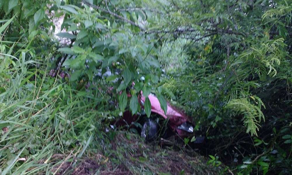 Condutor perde controle da direção e carro sai da pista na SC-446 4 Condutor perde controle da direção e carro sai da pista na SC-446