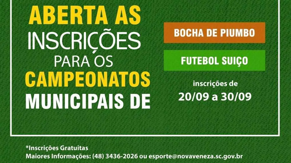 Abertas as inscrições para o campeonato municipal de Futebol Suíço e Bocha de Piumbo