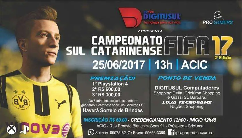 Inscrições abertas para o Campeonato Sul Catarinense de FIFA 17 