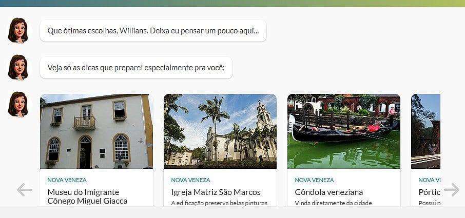 Assistente virtual Catarina já indica Nova Veneza como destino turístico