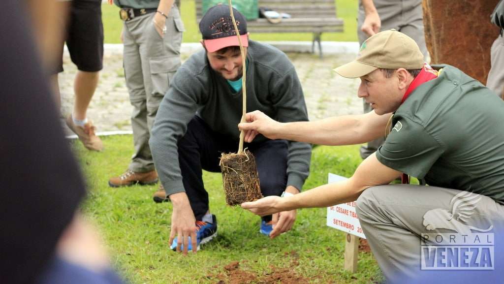 Grupo Escoteiro Dr. Cesare Tibaldeschi planta muda de Ipê na Praça Pietro Bortolotto