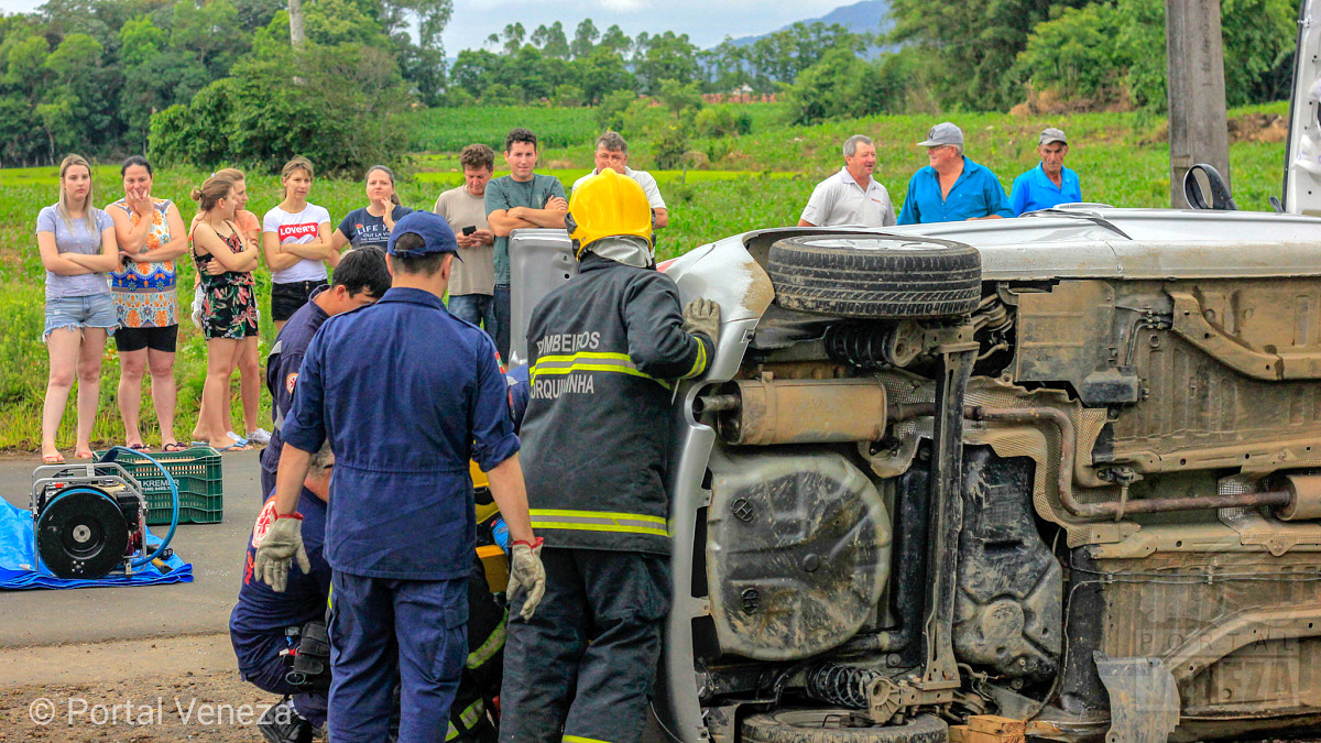 Pai e filha ficam feridos em grave acidente no interior de Nova Veneza 2 Pai e filha ficam feridos em grave acidente no interior de Nova Veneza