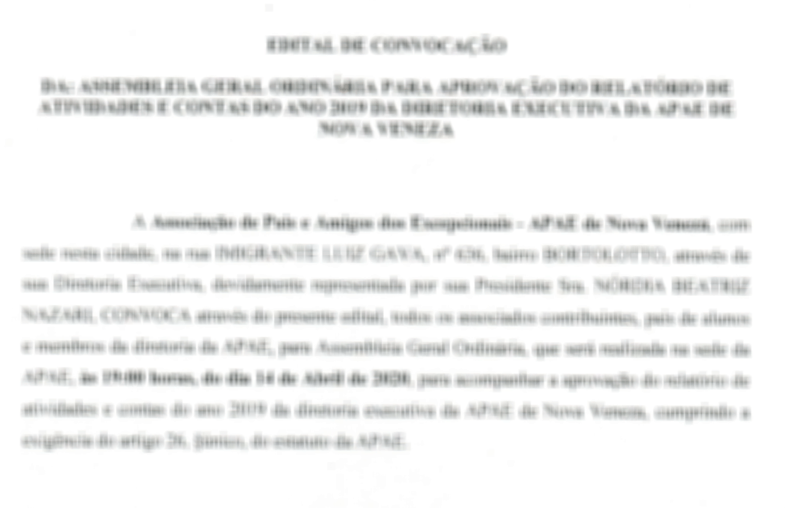 Edital de convocação da assembleia geral da APAE de Nova Veneza