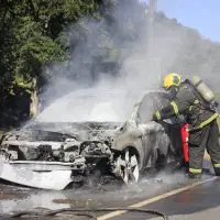 Veículo é consumido por incêndio na rodovia José Spillere