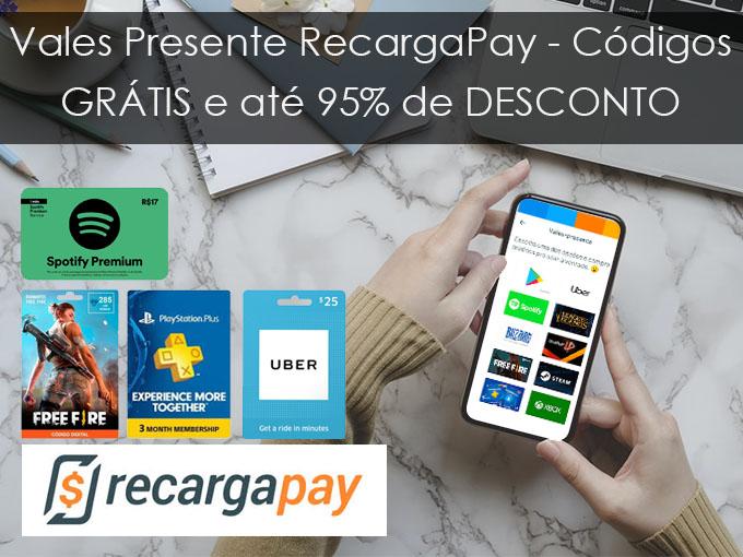 Vales Presente Recarga Pay - Códigos GRÁTIS e até 95% de DESCONTO