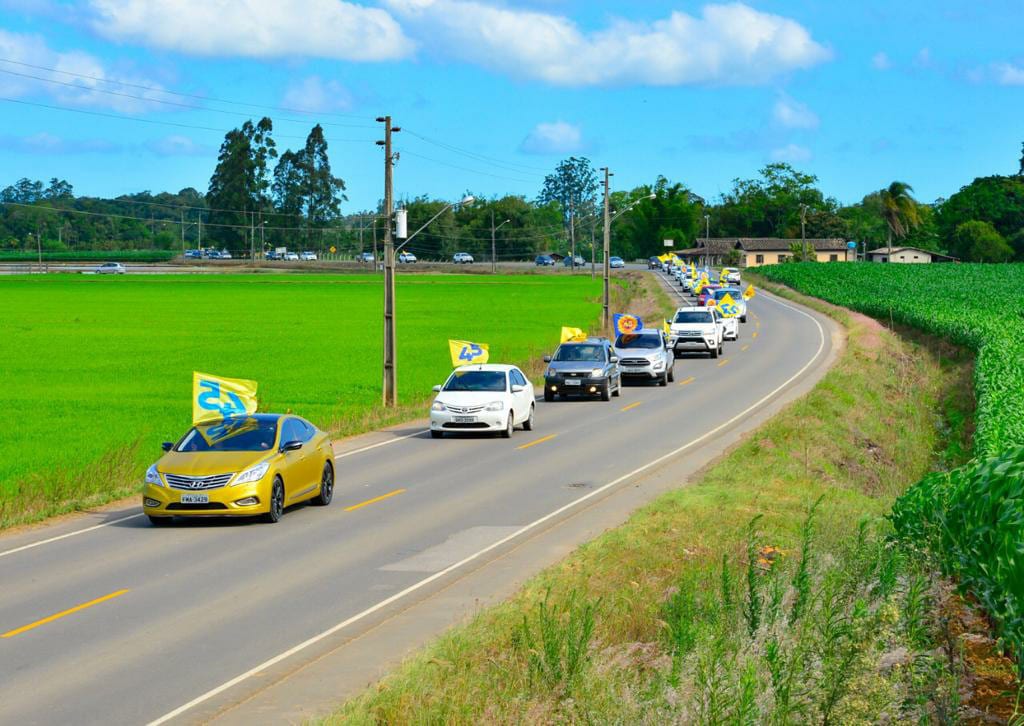 Onda amarela e azul invade carreata do 45 em Nova Veneza