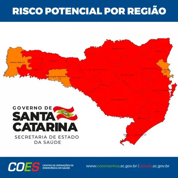 Coronavírus: Governo alerta em nova matriz de risco para 13 regiões em nível gravíssimo em SC