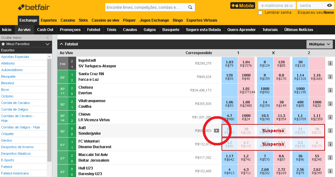 Como assistir jogos ao vivo na Betfair?