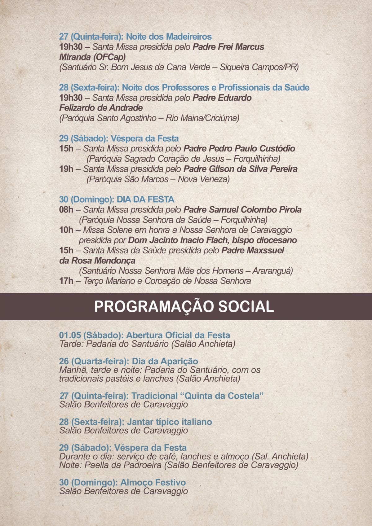 Divulgada a programação da 70ª Romaria e Festa em Honra a Nossa Senhora de Caravaggio 3 Divulgada a programação da 70ª Romaria e Festa em Honra a Nossa Senhora de Caravaggio