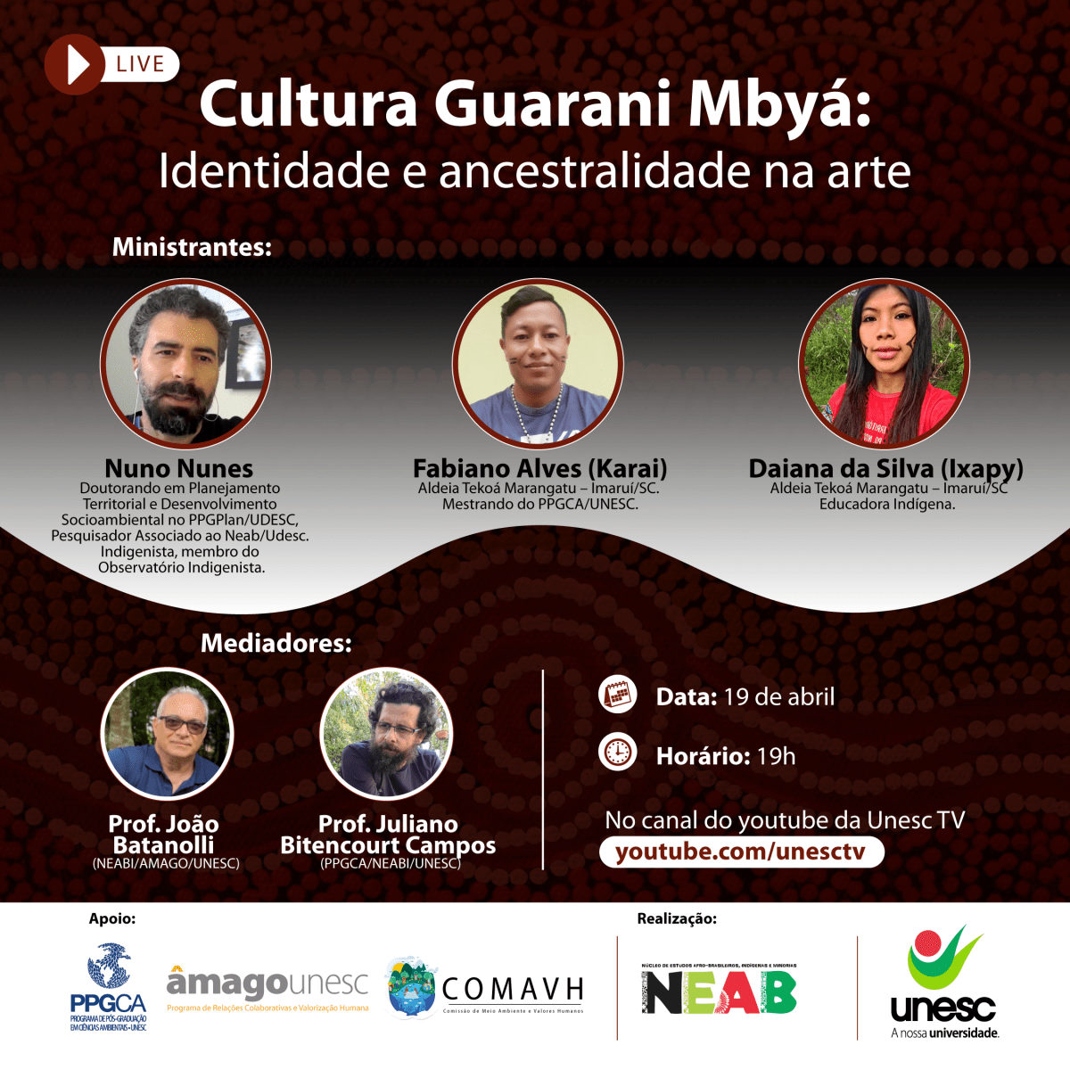 Unesc promove live para debate sobre a cultura dos povos indígenas