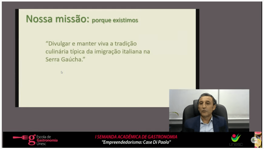 Fundador da rede Di Paolo compartilha pitadas de segredos do sucesso em palestra promovida pelo curso de Gastronomia da Unesc