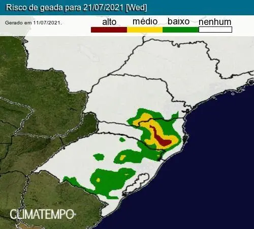 Nova onda de frio vai provocar frio intenso e geada no Brasil