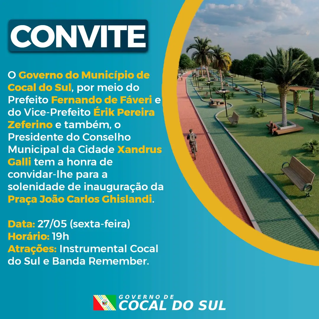 Praça João Carlos Ghislandi: novo cartão postal em Cocal do Sul será inaugurado nesta sexta