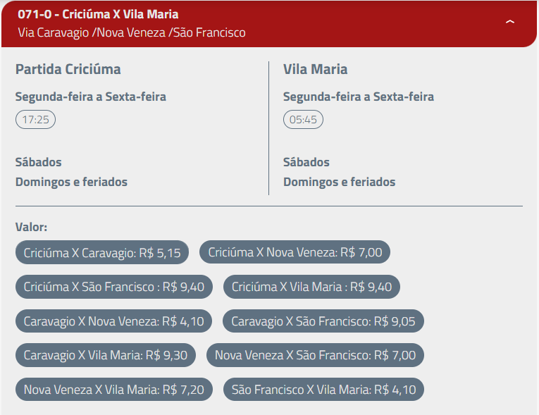 As 3 linhas de ônibus em Nova Veneza e seus horários