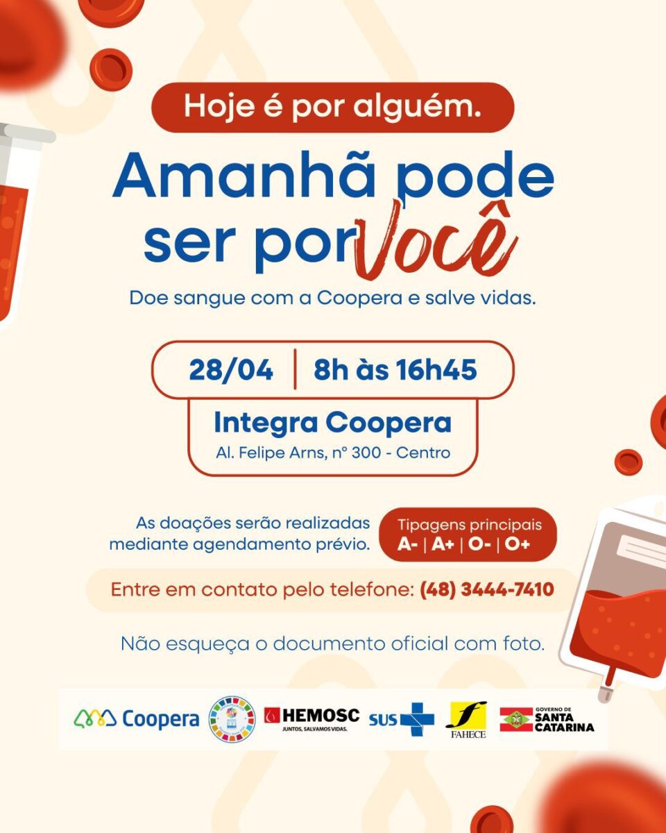 Coopera promove campanha de doação de sangue em Forquilhinha