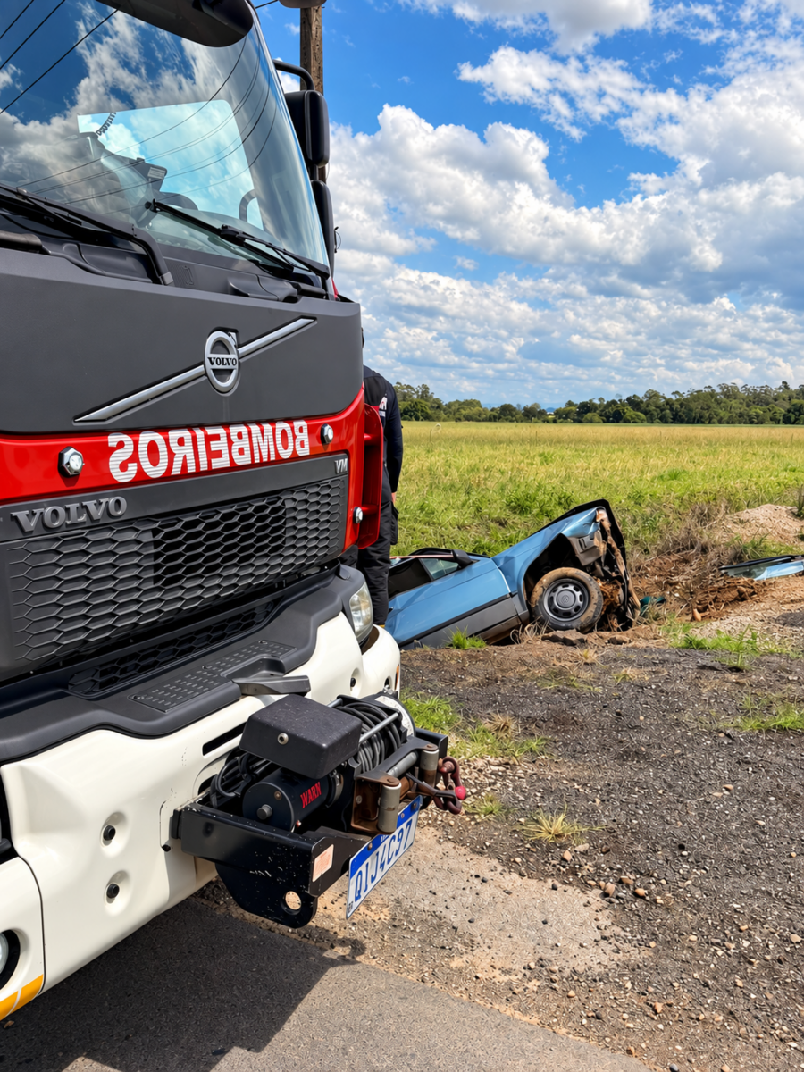 Saída de pista deixa mulher presa em veículo na rodovia Lírio Rosso
