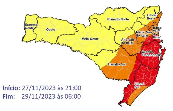 Previsão indica temporais com chuva intensa e volumosa a partir da noite desta segunda