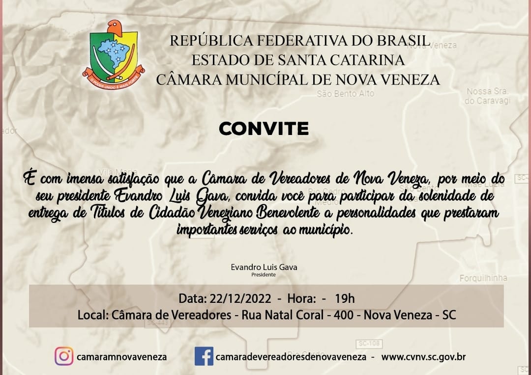 Vereadores de Nova Veneza irão homenagear cidadãos importantes para a cidade 1 Vereadores de Nova Veneza irão homenagear cidadãos importantes para a cidade