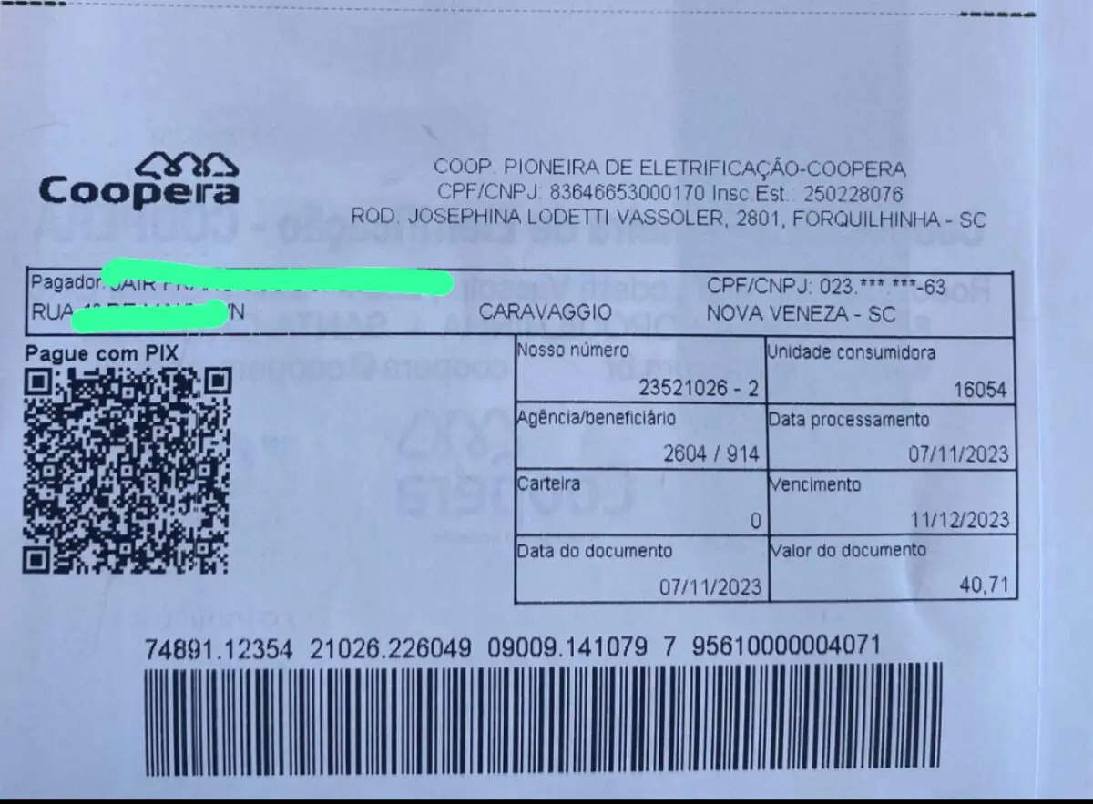 Fatura de energia da COOPERA pode ser paga via Pix