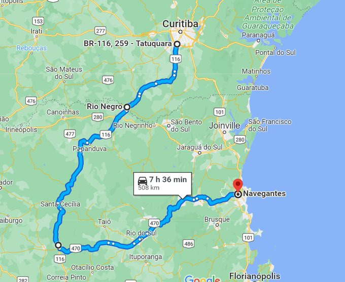 17 bloqueios: confira a situação das rodovias em SC afetadas pelas chuvas 1 Rota alternativa aos bloqueios causados pelas chuvas