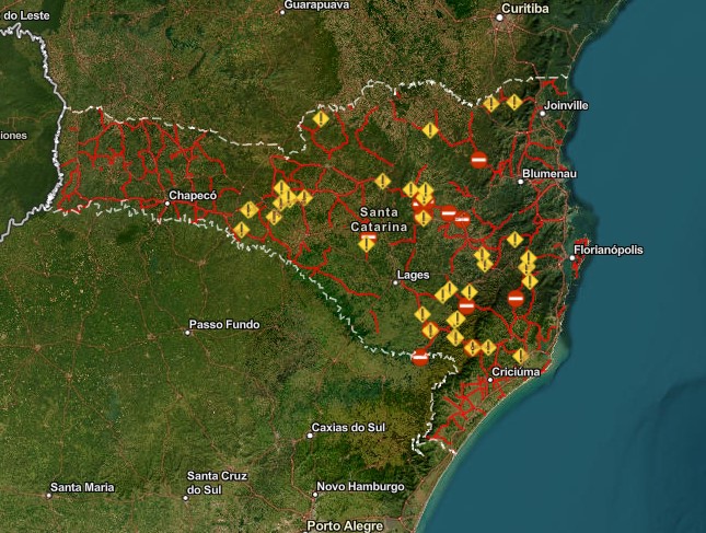 Chuvas em SC: mapa digital mostra a situação das rodovias estaduais em tempo real