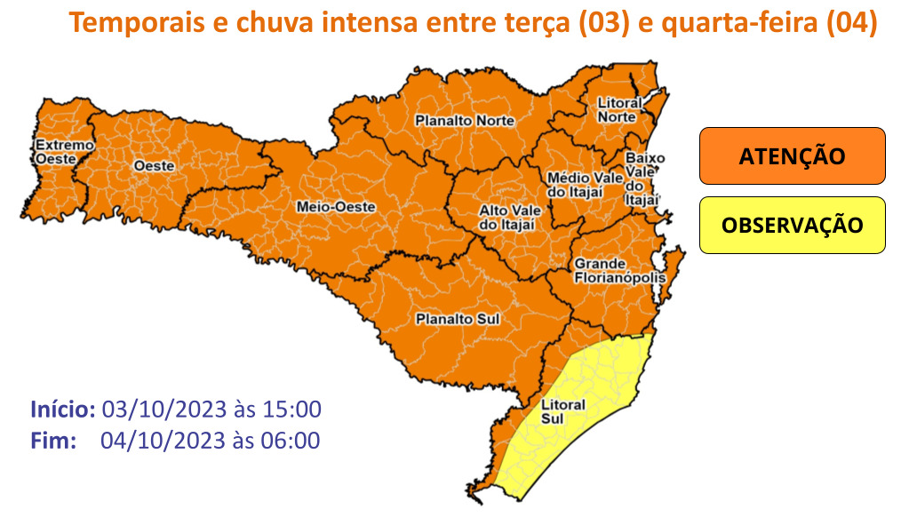 Defesa Civil emite alerta de temporais e chuva volumosa para SC 1 temporais e chuva volumosa