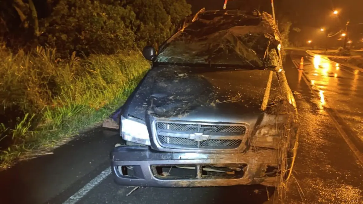 Condutora sai ilesa depois de caminhonete capotar em Nova Veneza
