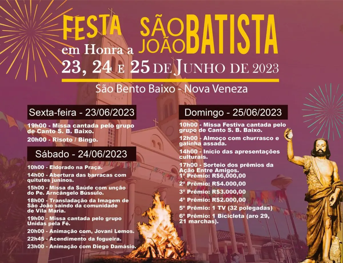 Festa de São João Batista em São Bento Baixo terá múltiplas fogueiras e apresentações culturais