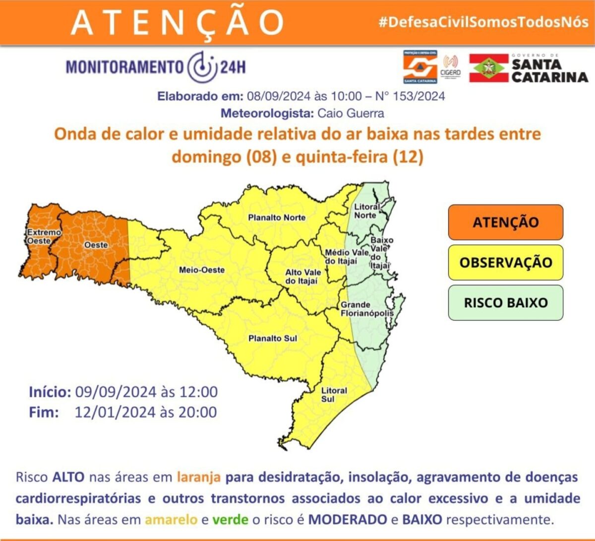 Defesa Civil alerta para onda de calor em SC 1 Defesa Civil alerta para onda de calor em SC