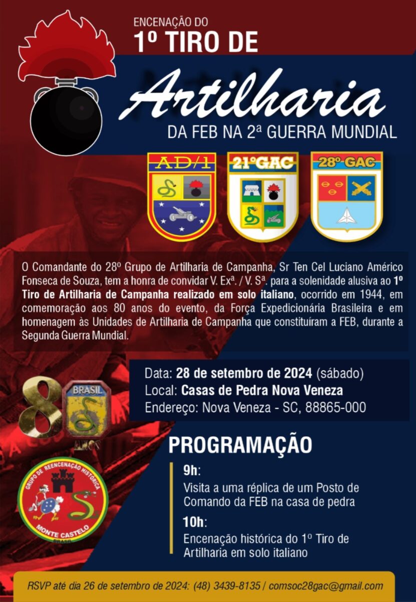 Encenação histórica do primeiro tiro de artilharia da FEB na Itália será realizada em Nova Veneza neste sábado, 28 8 Encenação histórica do primeiro tiro de artilharia da FEB na Itália será realizada em Nova Veneza neste sábado, 28